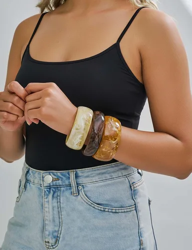 Vista 5 de Pulsera de resina gruesa para mujer, estilo vintage, de resina de carey, juego de pulseras anchas de acetato, pulsera acrílica, joyería
