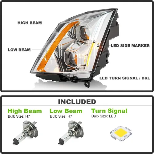 Vista 2 de ACANII - Para [modelo halógeno] 2008-2014 Cadillac CTS carcasa cromada Switchback LED tubo proyector faros delanteros