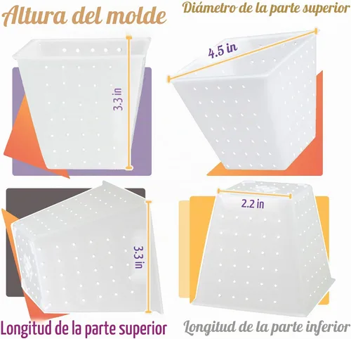 Vista 3 de Molde de queso pequeño pirámide de 7 piezas de 0.45 cuartos de galón – Molde de queso suave para hacer queso – Suministros caseros para hacer queso