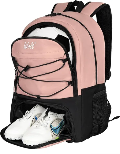 Vista 12 de WOLT - Mochila para balón de fútbol juvenil, bolsa deportiva con soporte para balón y compartimento para zapatos, para fútbol, fútbol americano