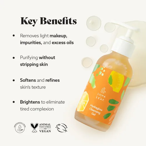 Vista 6 de Luma & Leaf Limpiador facial Brightening - Limpiador de gel exfoliante con vitamina C, enzima y ácido hialurónico, limpiador facial hidratante