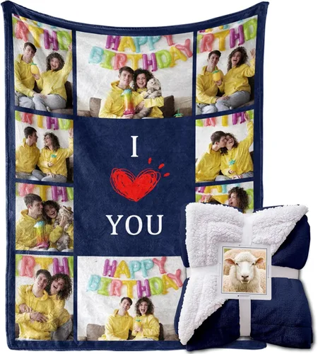 Vista 8 de MeMoShe Manta personalizada de felpa con foto para regalo de cumpleaños para novio o novia 40x50 pulgadas, manta personalizada con imagen, regalos