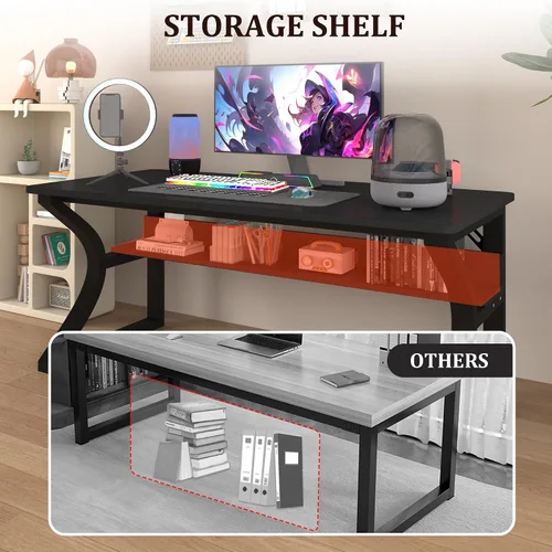 Vista 6 de 55.1 x 23.6 In Computer Desk Study Table PC Desk w/Storage for Home Office Black