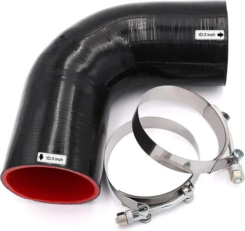 Vista 16 de 90 Grados ID 1 Pulgada (25mm) Manguera de Acoplador Reductor de Silicona Negra, 4 Capas Reforzadas, Longitud de Pata 4 Pulgadas (102mm) con 2