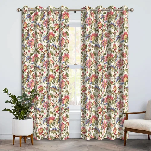Vista 19 de Cortinas opacas bohemias para dormitorio, cortinas modernas de mediados de siglo color azul, cortinas térmicas con ojales para oscurecer