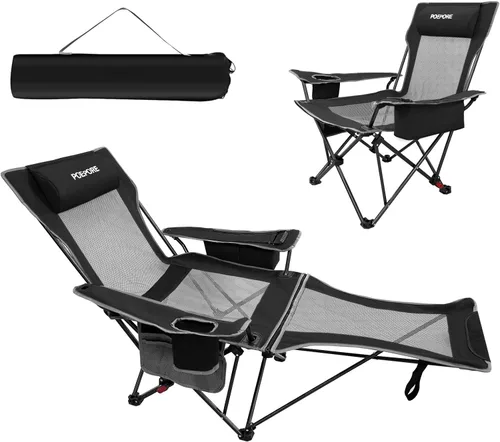 Vista 22 de Paquete de 2 sillas reclinables de camping de 4 posiciones con reposapiés, cómoda para adultos, silla de playa plegable de malla de 265 libras