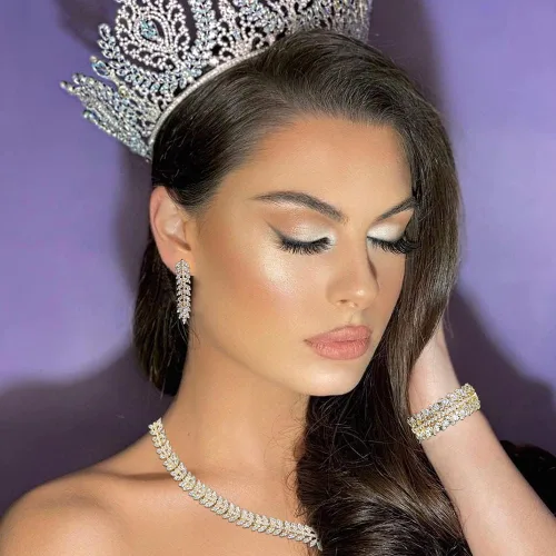 Vista 3 de Jorsnovs Juego de 4 piezas de joyería de boda de Dubai con forma de hojas de circonita cúbica collar de fiesta pulsera aretes colgantes y anillos