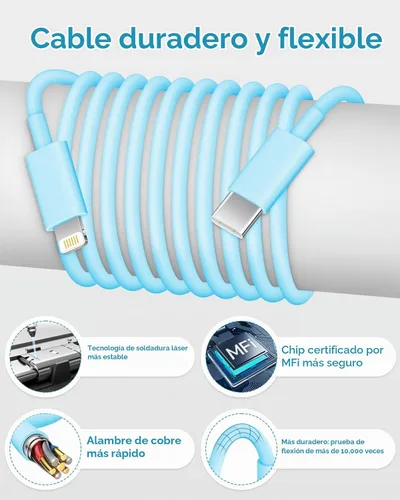 Vista 3 de CXX 20W Fast Charger for iPhone 14/13/12 [3-Pack, MFi Certified] Blue