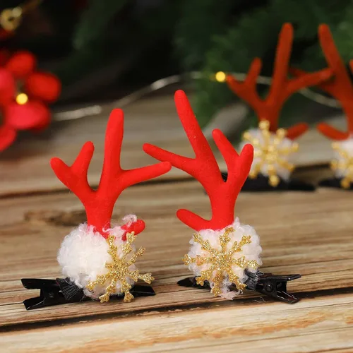Vista 6 de Acenail Pinzas para el cabello de Navidad, cuernos de reno, pasadores para el cabello, orejas de cuerno de ciervo de Navidad, horquillas de copo
