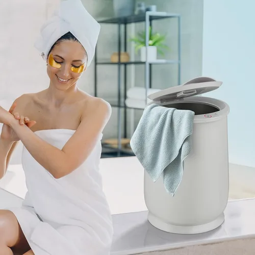Vista 9 de Giantex Cubo calentador de toallas para baño, calentador portátil de toallas calientes de spa, tapa abatible, soporte para fragancia, apagado