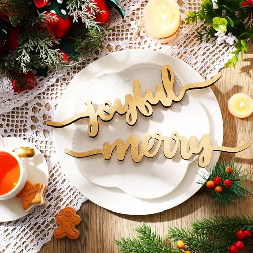 Vista 2 de 12 piezas de letras de madera para decoración de mesa de Navidad, letreros de madera rústicos con texto "Thankful Blessed Merry Joyful Peace