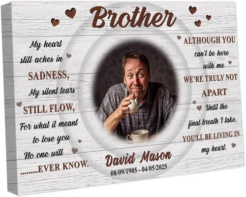 Vista 9 de Regalo personalizado de lienzo con foto de miembro de la familia, condolencia conmemorativa de duelo Navidad Día del Padre, arte de pared único