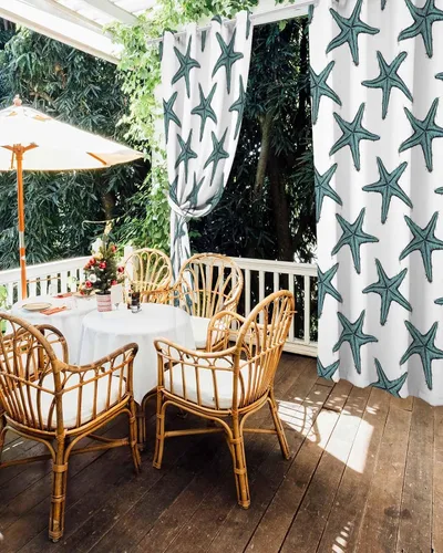 Vista 5 de Turquoise Starfish Outdoor Curtains for Patio Waterproof Drapery,Grommet Window Curtain Living Room,Bedroom,Doorway,Kitchen,Cafe,Porch,Cabana Drapes