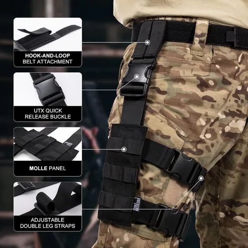 Vista 2 de OneTigris Mini Molle Panel for Tools, Drop Leg Platform Minimalist Adjustable Thigh Rig for Flashlight