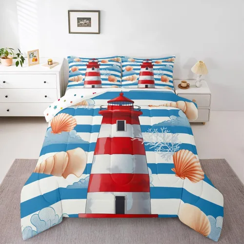 Vista 43 de Erosebridal Edredón náutico costero, juego de ropa de cama y colecciones de playa de verano, estilo clásico, edredón de plumón oceánico