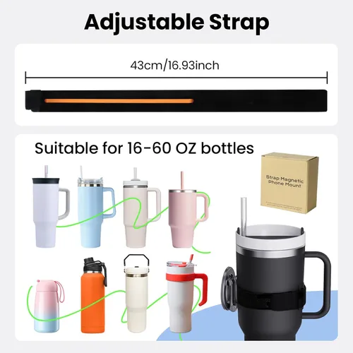 Vista 5 de Soporte magnético para teléfono Stanley Cup, botella de agua ajustable para gimnasio, soporte de teléfono para iPhone con MagSafe, soporte universal