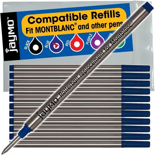 Vista 14 de Jaymo Repuesto para Montblanc 105158 – Medidas 4.44 in / 113 mm de largo – Recambio de bolígrafo roller – 12 negro