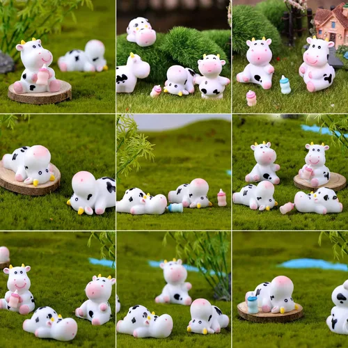 Vista 5 de JKanruh 16 piezas de lindas vacas, mini animales miniatura de resina, adornos de paisaje de musgo de jardín de hadas para decoración al aire libre