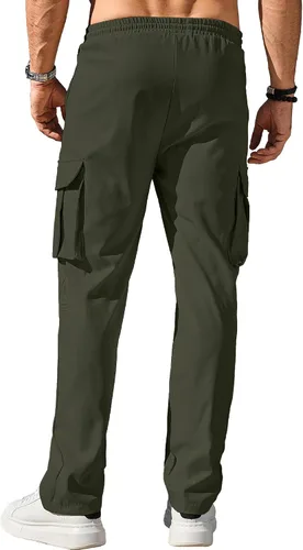 Vista 2 de PLEPAN Men's Casual Cargo Pants Drawstring Hiking Pants Workout Tactical Joggers Sweatpants for Men