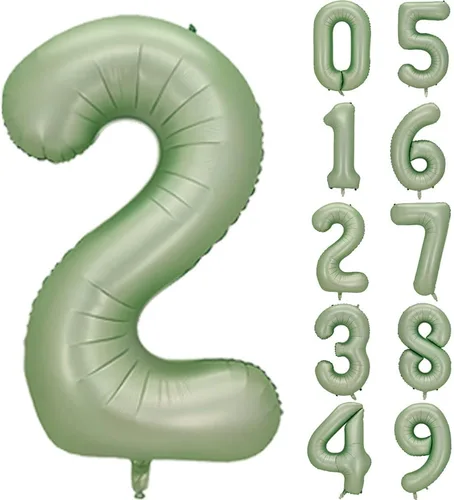 Vista 8 de Globos de números verde salvia para decoración de fiesta de cumpleaños de 40 pulgadas, globo grande del número 0