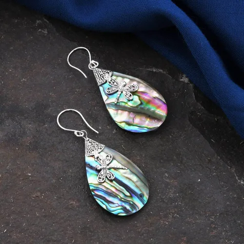 Vista 2 de Shop LC 925 Sterling Silver Abalone Shell Dangle Earrings for Women S11 - Abulón de 1 cara