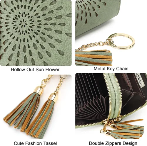 Vista 4 de APHISON RFID - Porta tarjeta de crédito con cremallera carteras pequeñas para mujer en cuero estilo girasol para mujer y niña caja de regalo 1927
