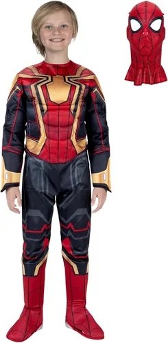 Vista 3 de Marvel Integrated Spider-Man - Disfraz oficial de Halloween para jóvenes, overol acolchado de alta calidad con máscara de tela