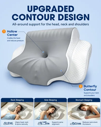 Vista 2 de Almohada cervical para el cuello para aliviar el dolor de cuello, almohada de espuma viscoelástica para dormir, almohada ortopédica de contorno