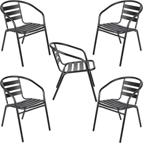 Vista 11 de Juego de 2 sillas apilables de aluminio de metal para restaurante para interiores y exteriores, ligeras, para comedor, patio, tienda