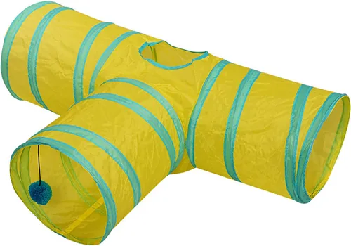 Vista 6 de Túnel de 3 vías para gatos plegable para mascotas, juguete de tubo con arrugas y bolas, juguete para gatos, perros pequeños, gatitos, conejos, CT097