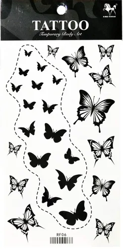 Vista 2 de Tatuajes 2 hojas de tatuaje temporal 3D negro mariposa líneas discontinuas para mujeres hombres espalda baja hombro cuello brazo tatuaje etiqueta