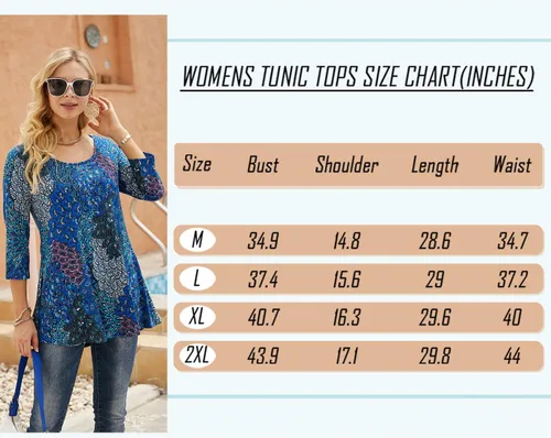 Vista 5 de Nandashe - Blusa de manga 34 para mujer, diseño floral tipo túnica, blusa veraniega casual de vestir