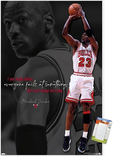 Vista 16 de Trends International Michael Jordan - Póster de pared con texto en inglés «Can't Accept Not Trying», 14.725 x 22.375 pulgadas, versión enmarcada