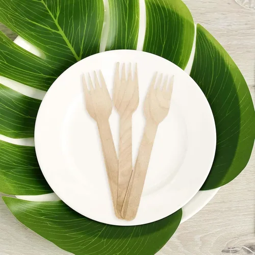 Vista 12 de Efavormart - Paquete de 100 mini tenedores de bambú biodegradables naturales de jirafa, de doble punta, ecológicos, suministros desechables