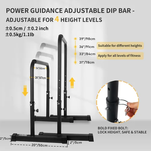 Vista 2 de POWER GUIDANCE Barra de Fondos, Estación de Barras de Fondos para Entrenamiento de Fuerza de Cuerpo Completo, Altura Ajustable 30 Pulgadas - 38.6