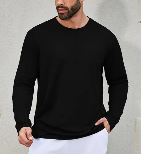 Vista 2 de LeeHanTon Camisas de manga larga para hombre, de secado rápido, cuello redondo, camisetas de trabajo, atléticas, ciclismo, senderismo, paquete de 5