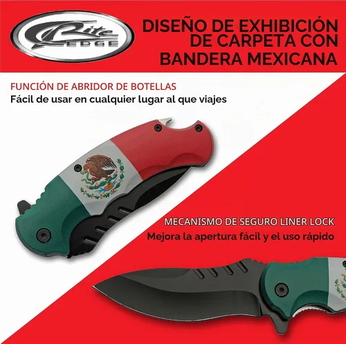Vista 5 de SZCO Cuchillo de bolsillo plegable de 4.75 pulgadas con bandera mexicana, cuchillo plegable compacto para llevar todos los días con mango de bandera