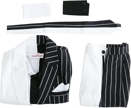 Vista 8 de miccostumes Traje de cosplay blanco y negro para hombre con corbata y cuello falso