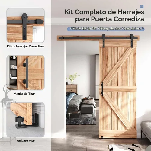 Vista 2 de EaseLife Kit de herrajes para manija y riel de puerta corrediza de granero de 4 pies, polea recta, se desliza suavemente silenciosamente, fácil