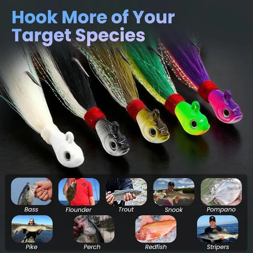 Vista 7 de Bucktail Jigs Saltwater 3Pcs/5Pcs Fish Hair Jig Lure Hooks,Fishing Hair Swimbait Jig Head Deer Hair Jig Surf Fishing for Walleye Striper
