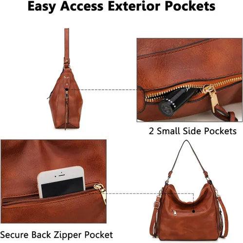 Vista 6 de VONXURY - Bolso de mano de piel sintética para mujer bolso de hombro grande con bolsillos laterales para trabajo y viajes