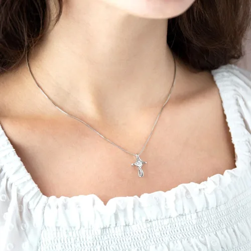 Vista 2 de Collar de plata de ley con cruz para mujer, regalos de primera comunión, santa comunión, bautismo, regalos de confirmación