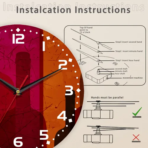 Vista 4 de Reloj para sala de estar, reloj de pared de vino abstracto, reloj de pared de madera vintage, silencioso sin tictac, funciona con pilas, números