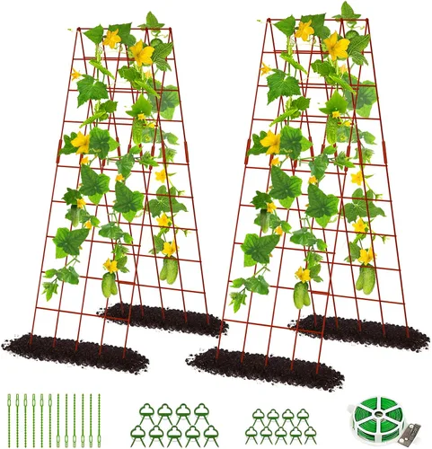 Vista 20 de DoCred Enrejado de jardín de metal con marco en A, 2 unidades, acero recubierto de PVC, perfecto para pepinos, calabaza, guisantes, enredaderas