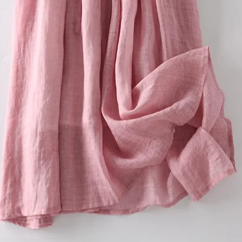 Vista 7 de Gamivast Vestidos de lino de manga 34 para mujer, casual, de verano, manga corta, cintura alta, vestido camisero de lino con botones