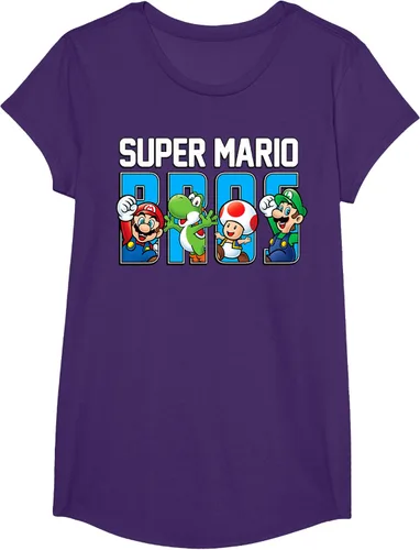 Vista 16 de Super Mario Bros Characters Letter Fill Graphic T-Shirt Camiseta, Negro
