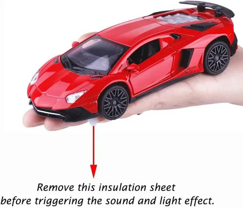 Vista 4 de iLooboo Vehículos de juguete modelo Red Aventador Pull Back Diecast con luz y sonido