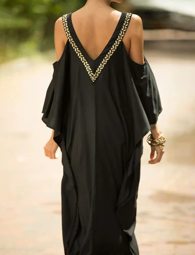 Vista 6 de AILUNSNIKA Cold Shoulder Turkish Kaftan Dresses for Women Plus Size Caftans