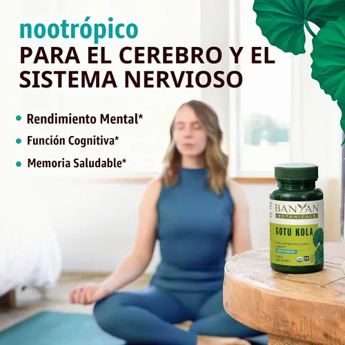 Vista 2 de Banyan Botanicals Brahmi/Gotu Kola Tablets - USDA Organic - 90 tabletas - Centella asiática - Apoya la concentración, el estado de alerta y un
