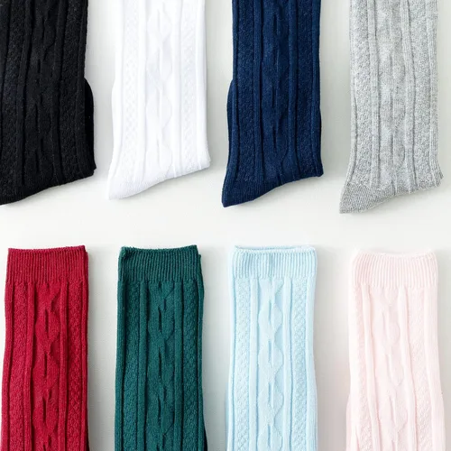 Vista 8 de Calcetines altos hasta la rodilla para bebé, calcetines largos de punto trenzado, calcetines de algodón sin costuras, para recién nacidos, niños